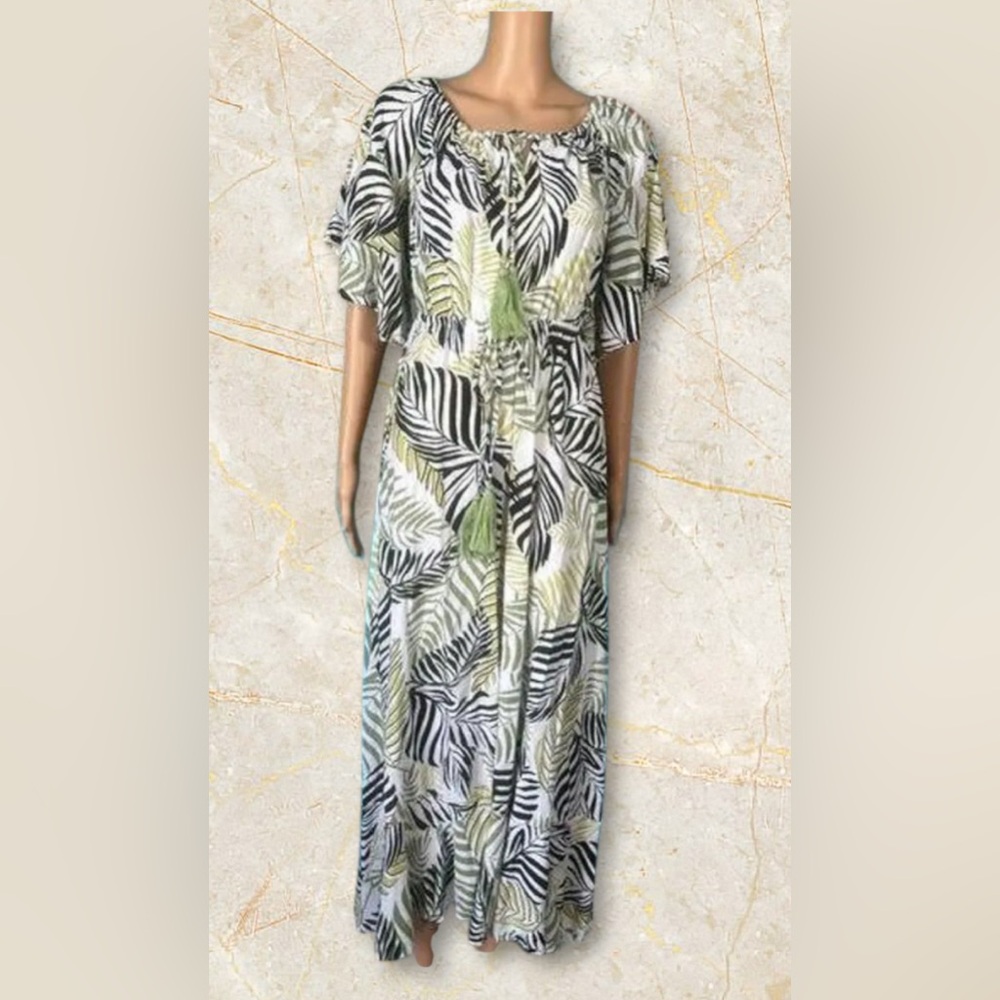 EUC Anthropologie Label of Love Maxi Dress Medium Palm Print